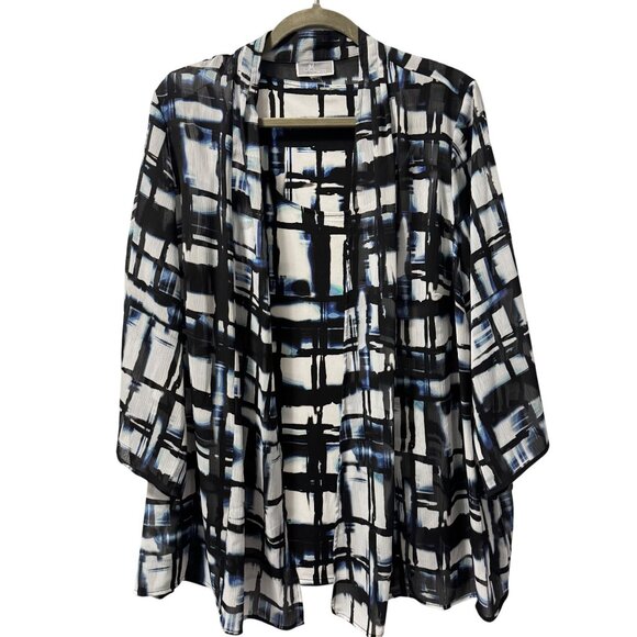 JM Collection  Abstract Print Open Front Cardigan & Top Set Size 1X - Picture 1 of 12